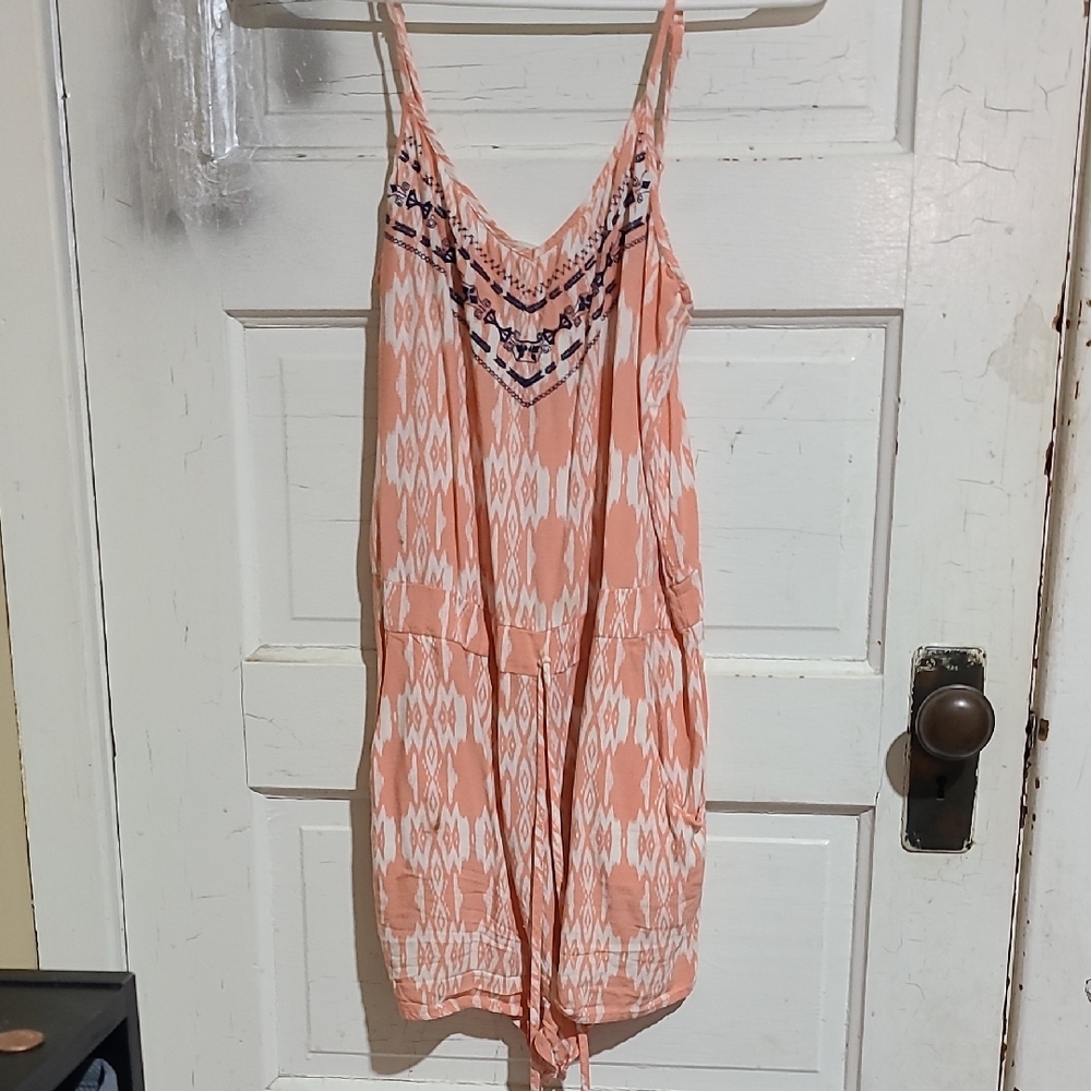 Society Peach and White Patterned Romper